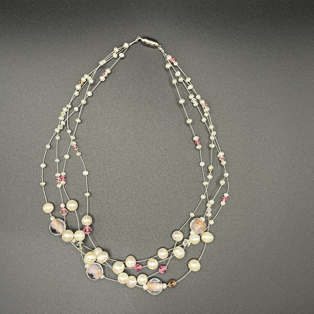 faux pearl choker necklace Pink White Silver Gray